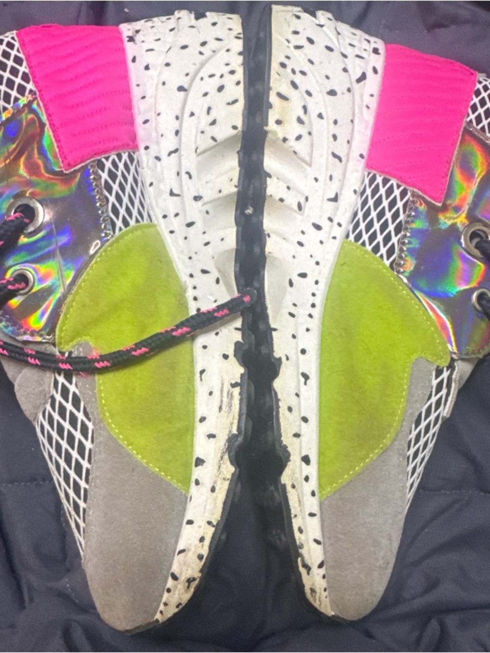 Women’s Colorblock Wedge Sneakers — Pink, Lime & Holographic